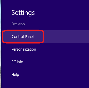 Windows 8 Settings, Control Panel